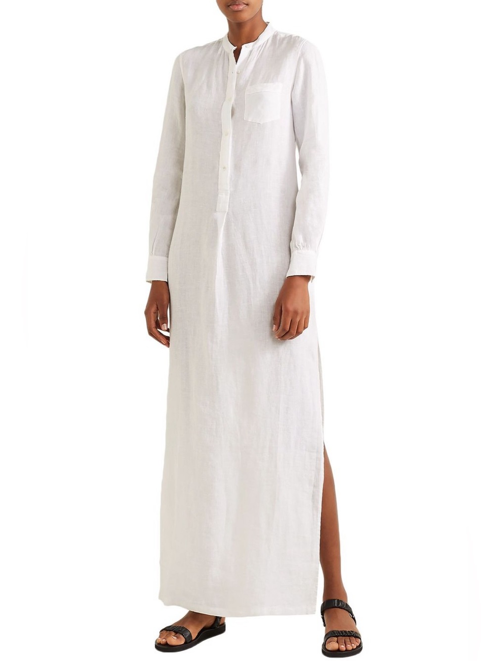 Nili Lotan Sz XS Galabeya White Linen Collarless Long Maxi Shirt Dress Kaftan